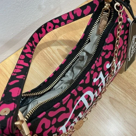 NEW Von Dutch HOT Pink Cheetah Print Shoulder Bag Detachable Chain Wrench Charm - Picture 5 of 11